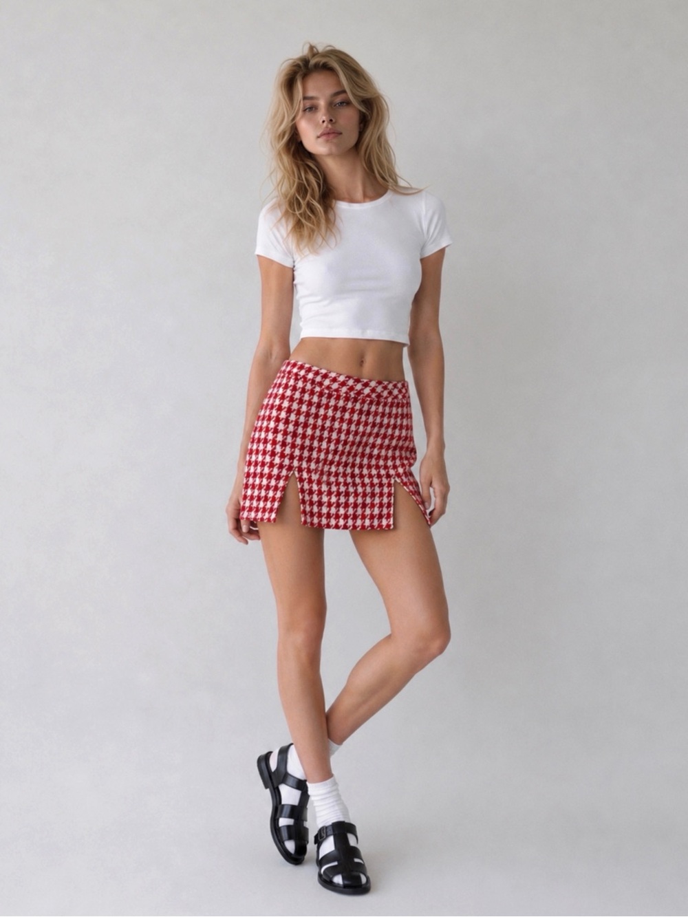 MORE TO COME Houndstooth Mini Skirt